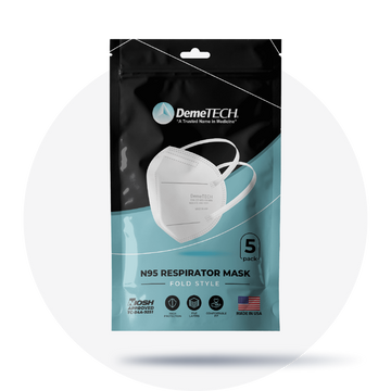 N95 Respirator Mask Fold Style ,NIOSH APPROVED, (Bag of 5), Size: Regular